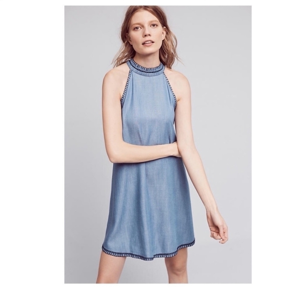 Cloth & Stone Blue  Dress with Sleeveless Halter Neckline